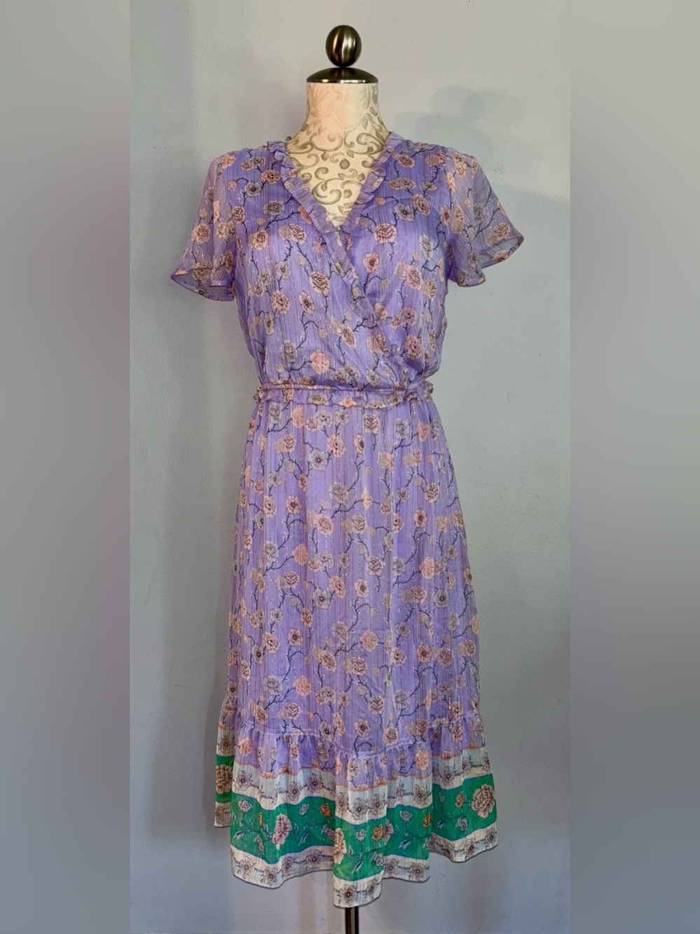 LC Lauren Conrad midi floral green pink purple colorful dress Size Small